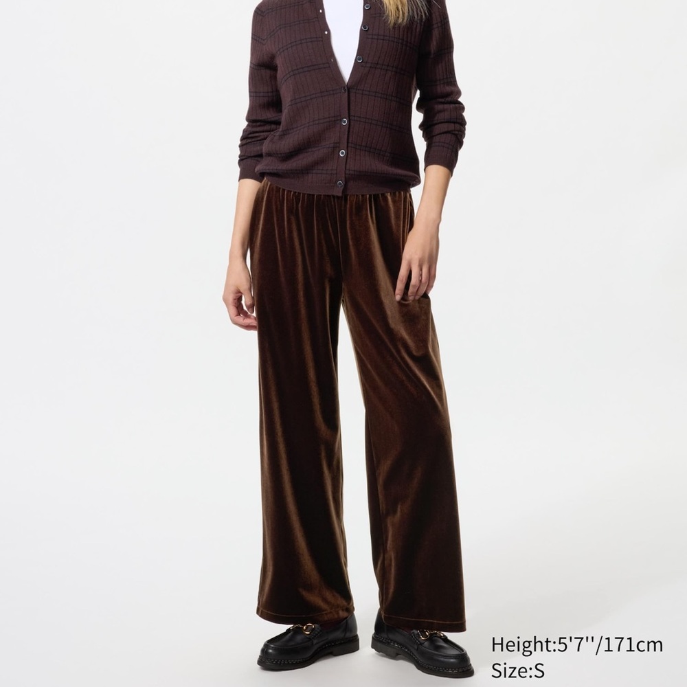 Soft Velour Wide-Leg Straight Pants in Brown